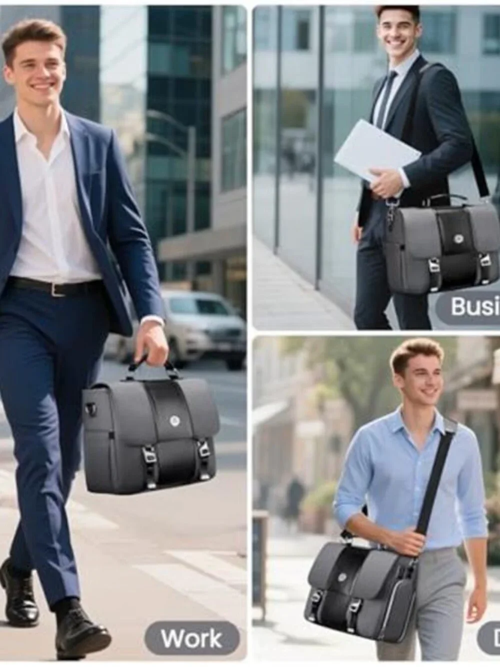 Men Business Briefcase 15.6 Inch PU Leather Messenger Bags Laptop Travel Bag